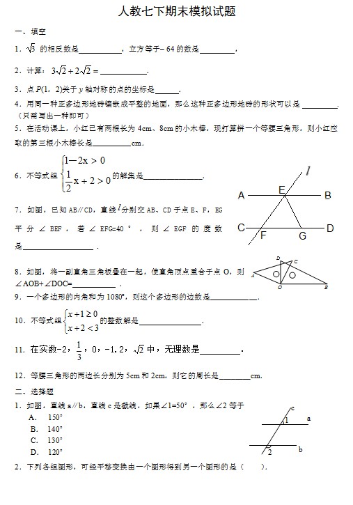 人教七下期末模拟试题