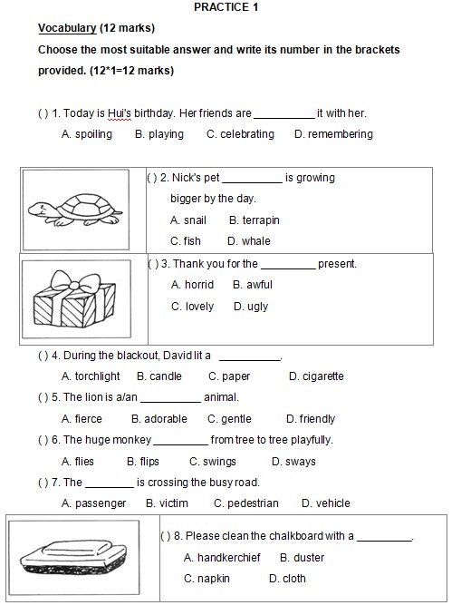 小学二年级英语试卷PRACTICE 1