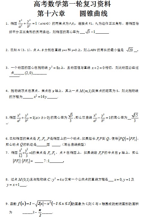 高考数学第一轮复习资料——第十六章圆锥曲线