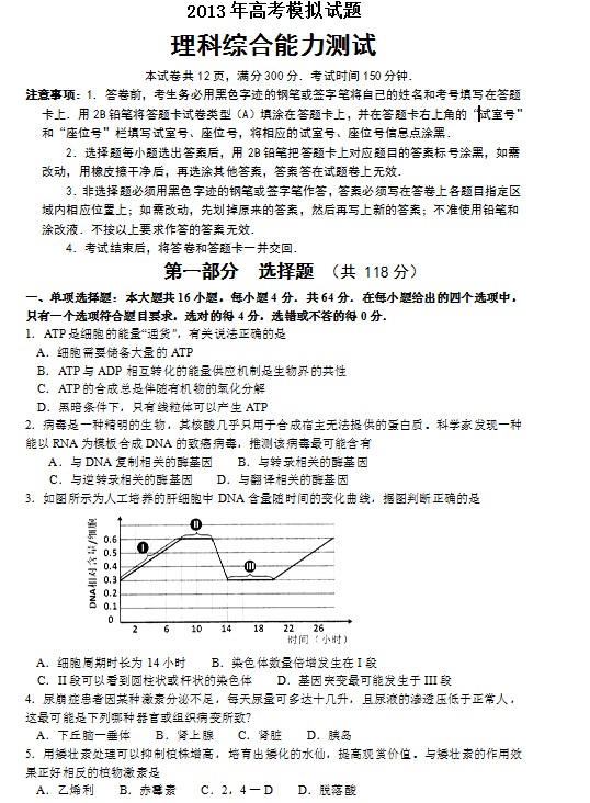 2013年高考模拟试题-理科综合