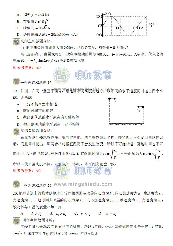 2013年广州市一模理综物理试题及答案下载