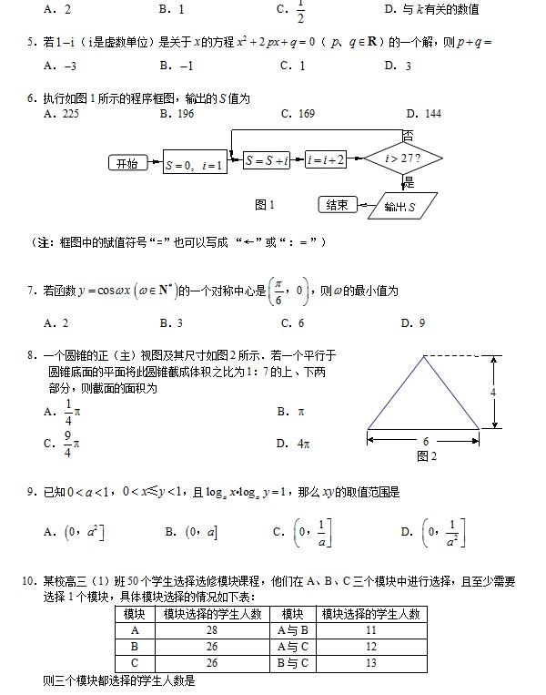 2013年广州市二模数学（文）试题及答案下载