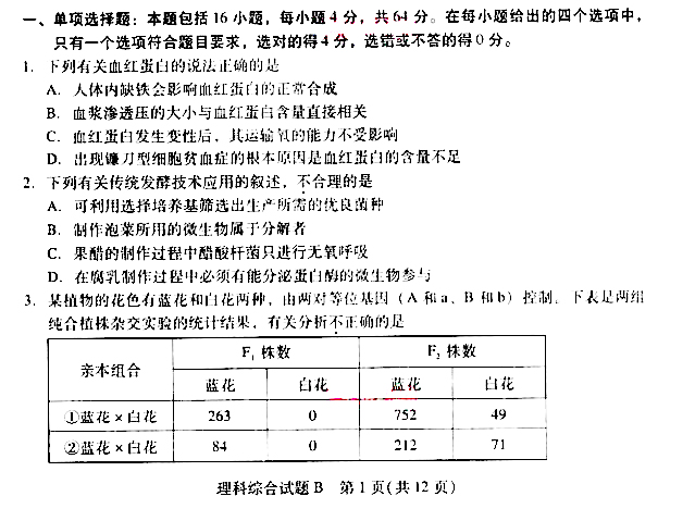 2013年广州市二模生物试题及答案下载